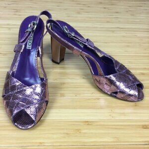 Ororo Purple Metallic Slingback Sandal Heels 38.5